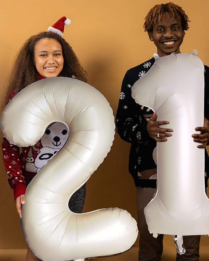 Number 2 Balloons White Sand Two Balloon for 2 Year Old Birthday Decorations 40 Inches Cream White Large Numbers 2nd Birthday Party Nude Ballons Beige 1 Digital Neutral Balloon Pearl White 2