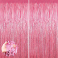 Pink Metallic Tinsel Foil Fringe Curtains, 2 Pack 3.3x8.3 Feet Party Streamer for Birthday Party Decorations, Halloween Decor, Foil Curtain Backdrop for Bachelorette Party
