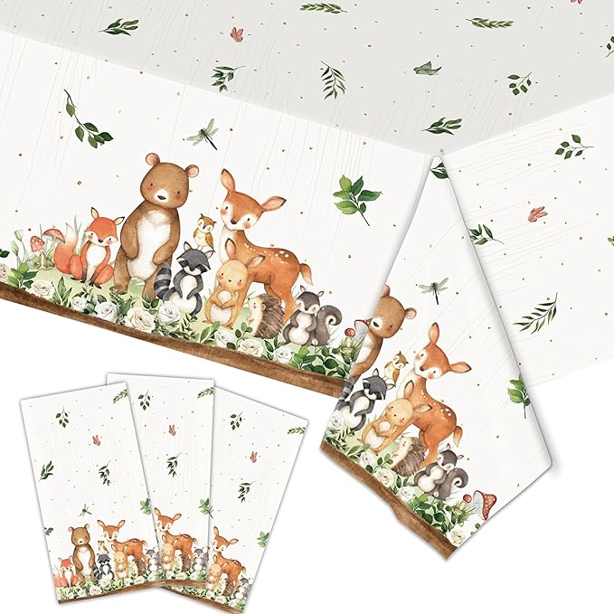 193 Pcs Woodland Baby Shower Party Supplies for 24 Guests - Jungle Animal Theme Decorations with Plates, Cups, Napkins, Cutlery, Straws, and Tablecloth - Disposable Safari Baby Shower Party Set