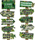 Hooqict 20 Pieces Camo Party Signs Army Birthday Party Decorations Camouflage Military Birthday Party Supplies for Boys Men Army Themed Directional Sign