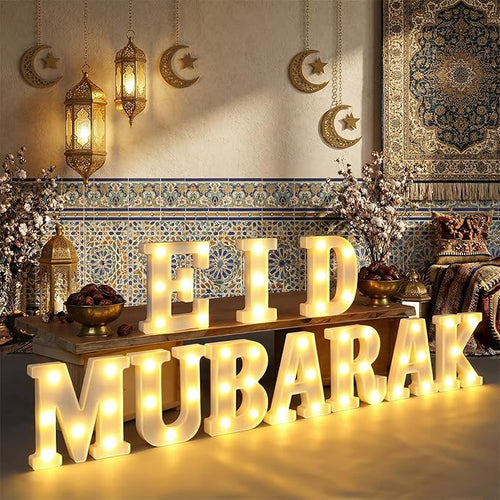 10 Pcs Eid Mubarak Decorations LED Letter Sign Lights Battery Powered Light up Home Table Decor for Table Wall Hanging Decoration for Party Favors Gift