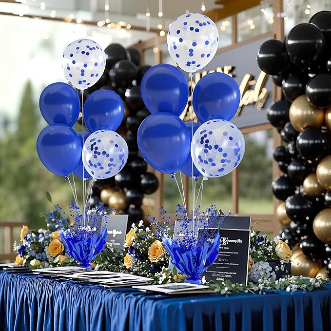 2 Set Royal Blue Table Balloons Foil Spray Centerpiece with Royal Blue and Confetti Balloons Stand Kit for Birthday Party Girls Baby Shower Wedding Bridal Shower Prom Graduation Table Decorations
