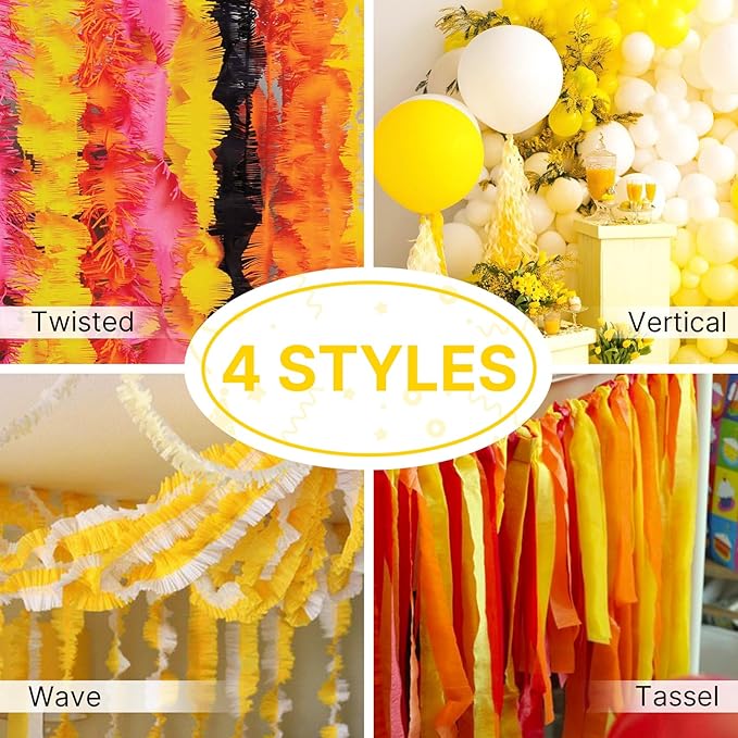PartyWoo Crepe Paper Streamers - 10 Rolls, 820ft, Pack of Yellow Party Streamers for Birthday, Wedding, Baby Shower Decorations (1.8 in x 82 Ft/Roll)