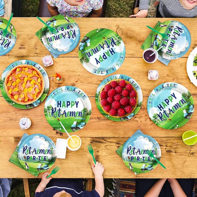 96Pcs Golf Retirement Party Decorations Sport Happy Retirement Plates and Napkins Tableware Set Golf Retire Decorations Favor for Men Golfers Lover Going Away Partee Farewell Party Supplies Serves 24