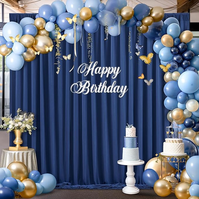 16x10FT Navy Blue Backdrop Curtains for Wedding Parties, Wrinkle Free Polyester Photography Backdrop Drapes for Wedding Baby Shower Birthday Parties Stage Background Stand Decorations 4x10ft,4 Panels