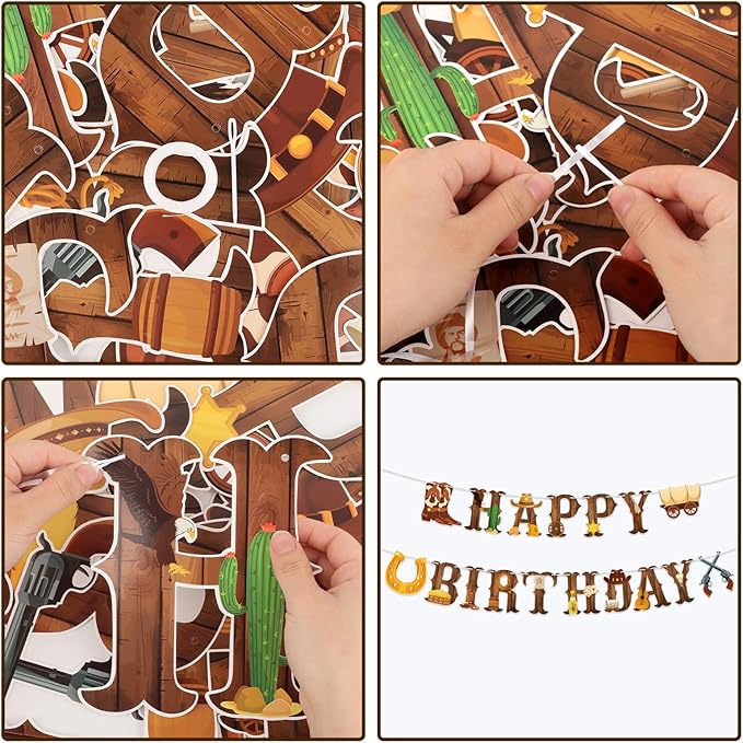 Cowboy Party Decorations Happy Birthday Banner Western Cowboy Party Banner Garland for Birthday Party Decorations Cowboy Party Supplies