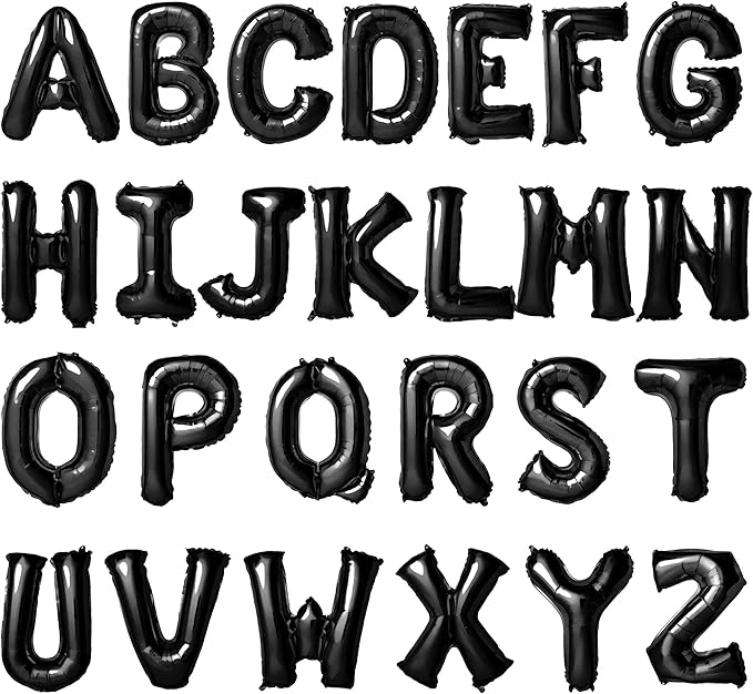 16 Inch Black Letter Balloons Mylar Foil Alphabet Letter A-Z Balloons Set for Wedding Birthday Party Decoration Banner 26pcs (black)