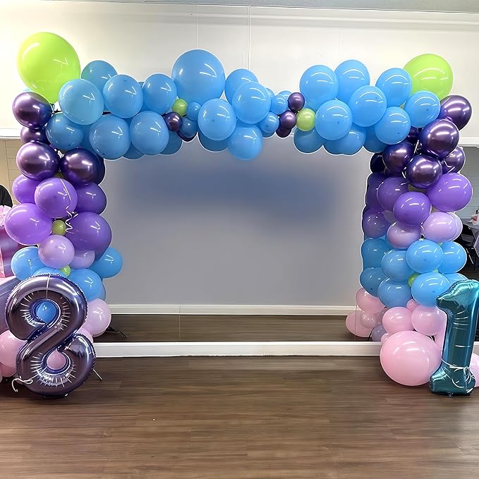 Pink Blue Purple Party Balloons, Pack of 60 12 inch Monster Balloons with Clear Balloon, Pink Metallic Purple Teal Green Balloons for Kids Magic Theme Birthday Baby Shower Party Decorations Supplies