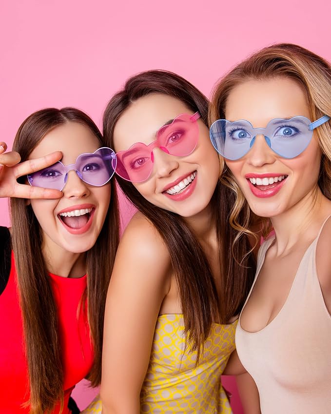 Frienda 20 Pairs Heart Shaped Sunglasses Rimless Candy Color Glasses for Women Men Party Favor