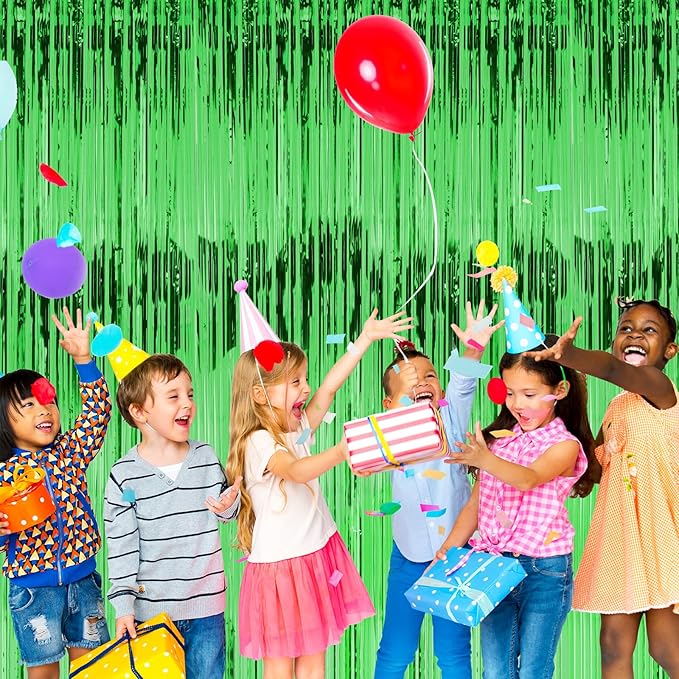 2 Pack 3ft x 8ft Foil Fringe Backdrop Curtain, Metallic Tinsel Foil Fringe Curtains, Party Streamers Backdrop, Baby Shower Birthday Holiday Celebration,Party Decorations (Green)