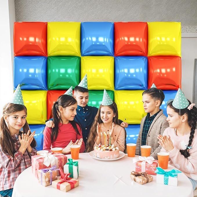 Red Yellow Blue and Green Double Sided Square Foil Balloons Wall,19 Inches Pink Metallic Foil Balloons Tunnel Arch Kit for Girls Bachelorette,Wedding,Anniversary,Birthday Party Background Decoration