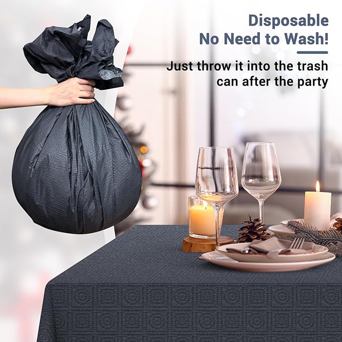 Black Disposable Tablecloth for Rectangle Tables 10 Pack, 54''×108'' Paper Table Cloth for 3-9 Ft Tables, Paper & Plastic Party Table Cover for Birthday, Outdoor, Wedding, Banquet