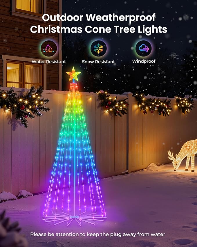 Smart Christmas Cone Tree LED Lights, 7ft 295 Music Sync with Remote APP and Pattern, Local Control and Text Displayable, 16 Million Colors Light Show Tree for Indoor Outdoor Decorations