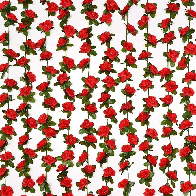 BLEUM CADE 5Pcs 41Ft Flower Garland Artificial Rose Vines for Bedroom, Cute Fake Hanging Flower Vines Floral Garland Decorations for Wedding Party Wall Room Decor Aesthetic