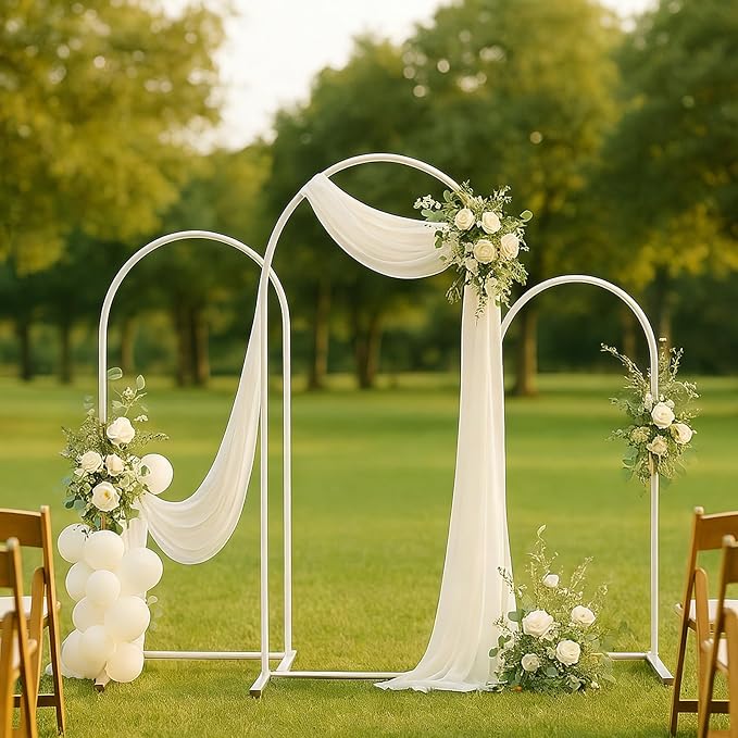 Metal Arch Backdrop Stand Set of 3, Heavy-Duty Balloons Arch Frame for Wedding Ceremony, Party, Baby Shower, Birthday Decorations (White, 7.2ft+6.6ft+6ft)