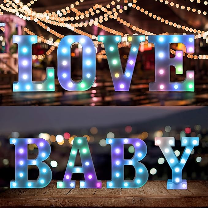Foaky Colorful LED Letter Lights with Remote,Marquee Light Up Letters Sign for Night Light Wedding/Birthday Party Battery Powered Christmas Lamp Home Bar Decoration(E)