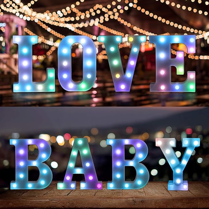 Foaky Colorful LED Letter Lights with Remote,Marquee Light Up Letters Sign for Night Light Wedding/Birthday Party Battery Powered Christmas Lamp Home Bar Decoration(P)