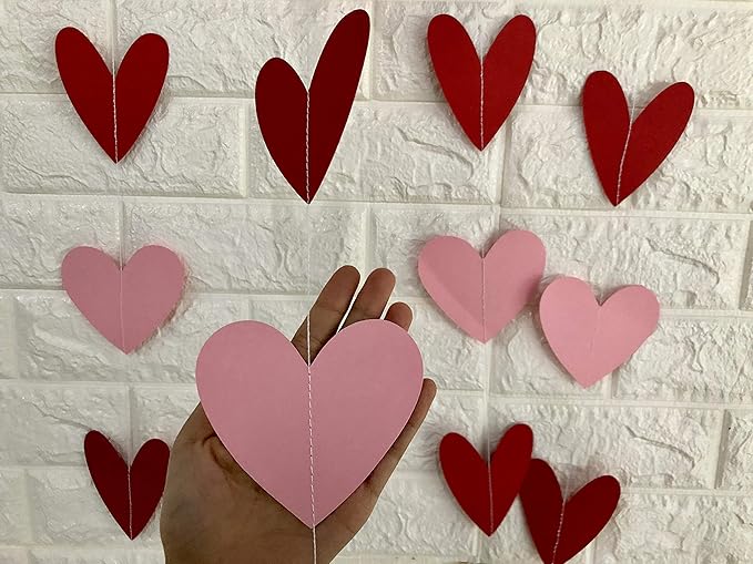8 Pack Valentines Day Heart Garland Red and Pink, Valentine's Day Hanging Heart Garland Hanging Heart Valentines Garland Decorations for Happy Valentine's Day Party Decorations (NO DIY)