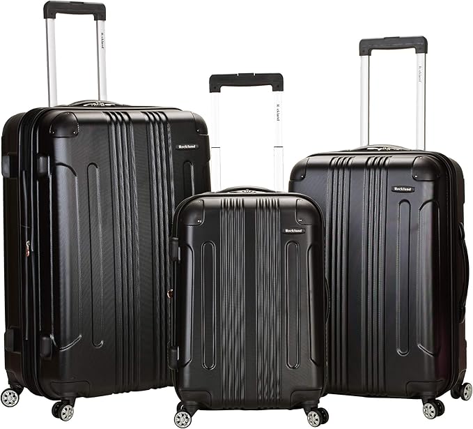 Rockland London Hardside 3 Piece Expandable Spinner Wheel Luggage Set, (20"/24"/28"), Black