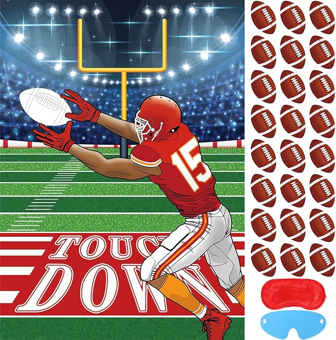 Football Party Games for Kids Pin The Football Goalpost Game Post with 24 Stickers Large Party Game Sticker for Classroom School Family Sports Theme Event Decorations Supplies