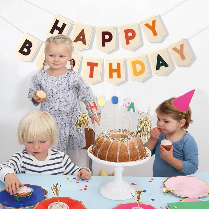 Boho Felt Happy Birthday Banner - Bohemian Birthday Party Decorations,Boy Girl Birthday Felt Banner,Boho Happy Birthday Garland, Window Door Mantels Easy To Hang Decor
