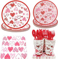 Valentine Party Supplies Pack Serving 24 Guests, Including Dinner Plates, Luncheon Napkins Knife Fork Spoon and Cups Tableware Set Kit for Valentines Day Wedding Anniversary Party Decorations Favors