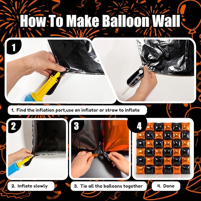 36PCS Square Foil Balloon Wall Backdrop,19 inch Double-Sided Metallic Balloons for Party,Wedding,Anniversary,Birthday,Graduation,Halloween,Shiny Balloon Decor (Orange&Black)