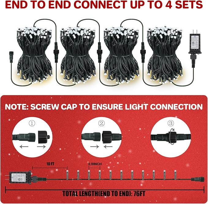 66ft 200 LED Christmas StringLights, End-to-End Plug 8 Modes Christmas Lights with Timer, OutdoorIndoor Fairy Lights Christmas Tree, Patio, Garden, Party, Wedding, Holiday, Cool White