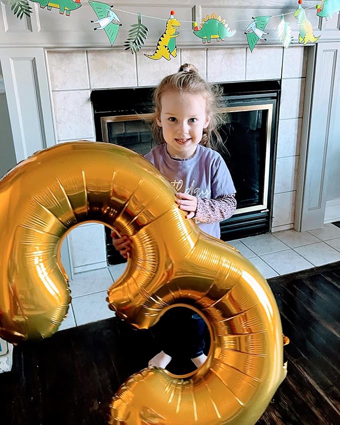 Gold Number 3 Balloon 40 Inch, 3 Balloon Number, 3rd Birthday Decorations, Gold Party Supplies for Boys Girls