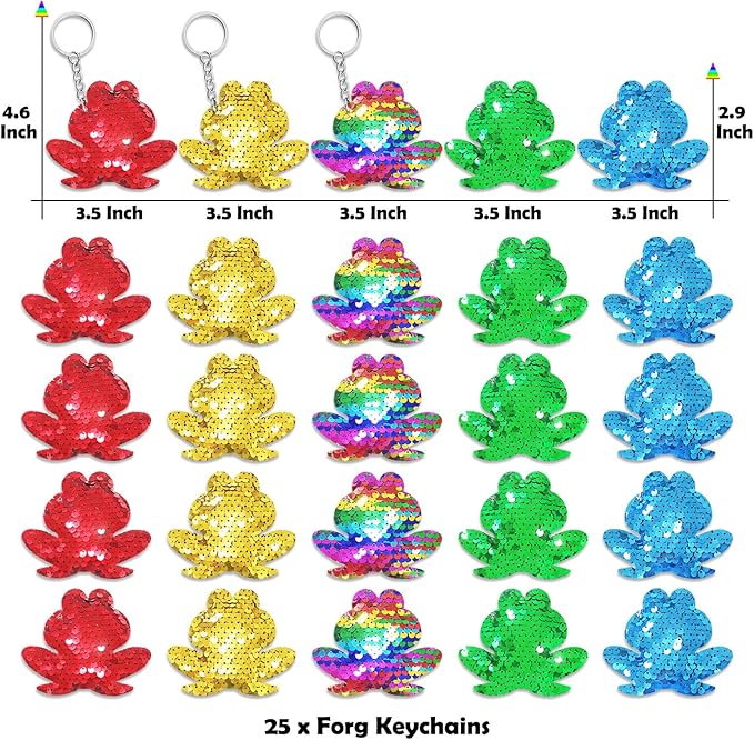 CiciBear 25 Pack Frog Sequin Keychains for Green Frog Girls Baby Shower First Birthday Reptile Camping Themed Party Favors, Kids and Adults Birthday Gift, Baby Shower, Party, 5 Colors