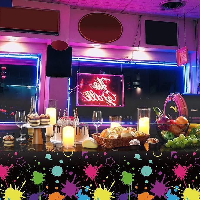 Glow Party Table Covers Neon Plastic Tablecloths 108 x 54 Inch Disposable Neon Glow Table Cloths for Black Light Birthday Party Supplies Decorations(3 Pieces)