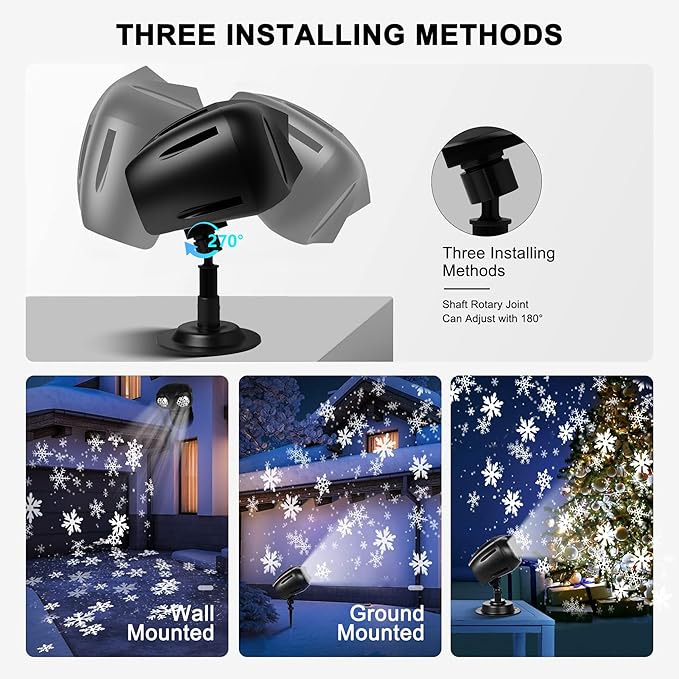 Christmas Projector Lights Outdoor, Dual Head Dynamic Snowflake Projector with RF Remote & Timer, IP65 Waterproof 360° Rotating LED Snow Projection for Garden, Patio, Wall, Indoor/Outdoor Decoration