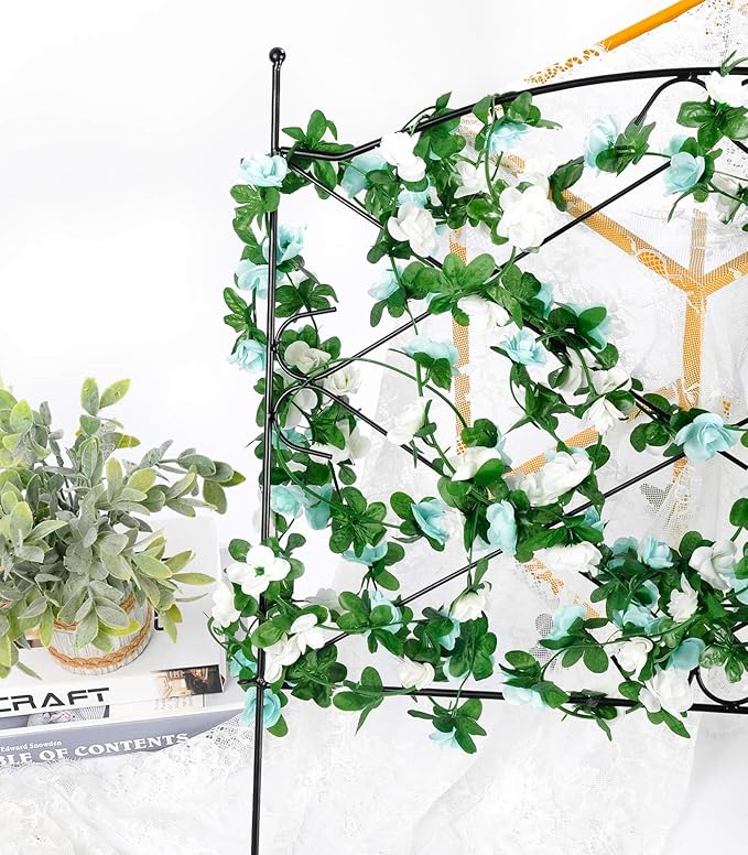 Miracliy 8Pcs 66FT Blue Flower Garland, Artificial Rose Floral Vines Fake Hanging Spring Flower Garland for Wall Backdrop Wedding Arch Tea Party Door Mantle Decoration (Each Pcs 8.2FT)