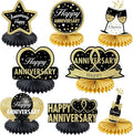 Happy Wedding Anniversary Decorations Table Honeycomb Centerpiece, 8pcs Anniversary Theme Party Supplies for Adult, 10th 25th 30th 40th 50th 60th Anniversary Table Decor