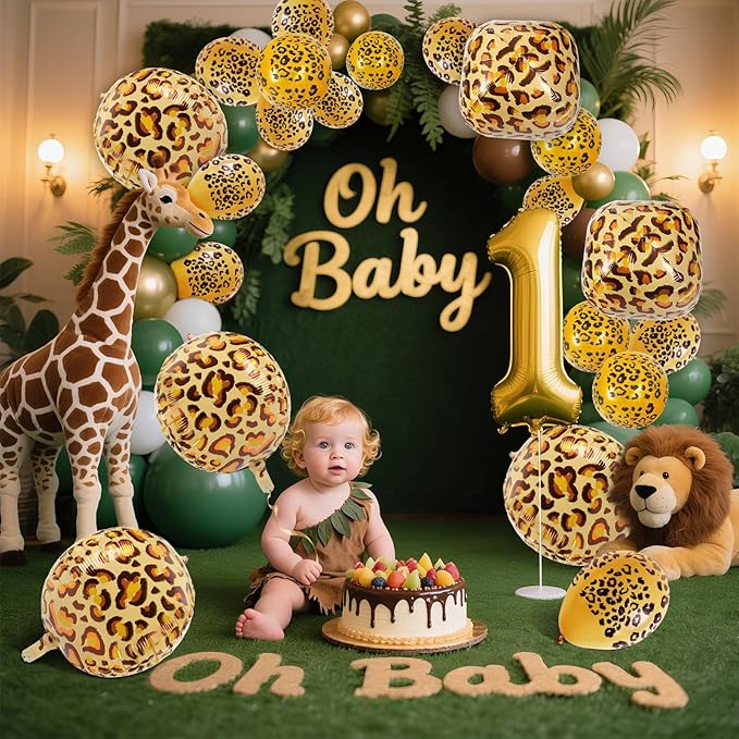 31PCS Cheetah Balloons Set with 6 Pcs 22 Inch Cheetah Print Aluminum Foil Balloons & 25 Pcs Leopard Spots Latex Balloon for Wildlife Animal Zoo Jungle Safari Themed Birthday Party Decoration