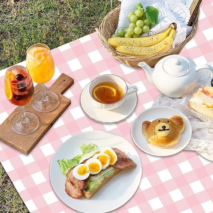 4 Pack Pink Gingham Tablecloths, Pink and White Checkered Tablecloths 86.6 x 51.2 Inches Gingham Table Covers Rectangular Waterproof Picnic Table Covers for Birthday Party Holiday Outdoor Supplies