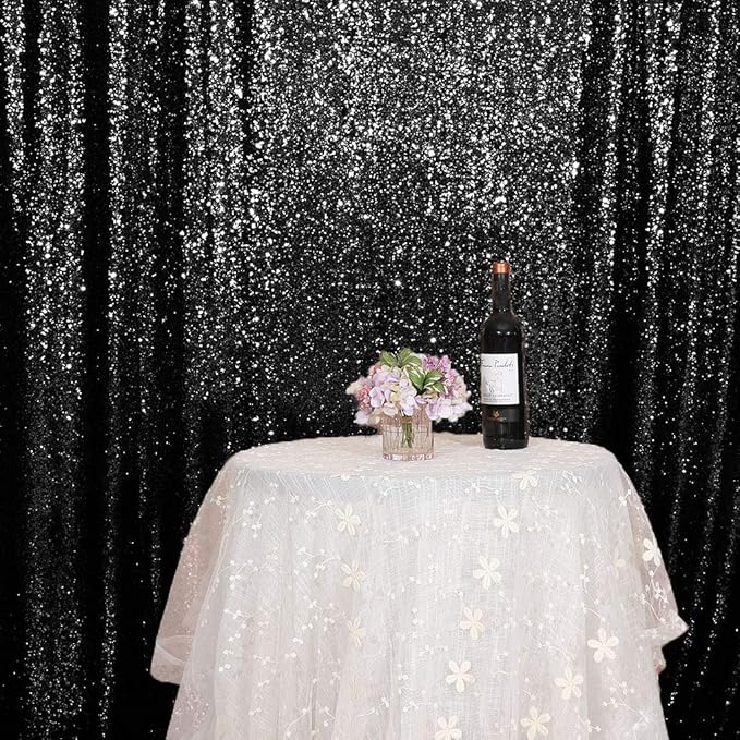 Juya Delight Sequin Backdrop Curtains Black Glitter Photo Booth Backdrop for Party Wedding Decoration,Black
