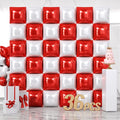NISOCY 36PCS Red White Square Foil Balloons Wall Backdrop Double Sided Red Pearl White Balloons Arch Kit for Birthday Wedding Bridal Shower Valentine Anniversary Party Decorations