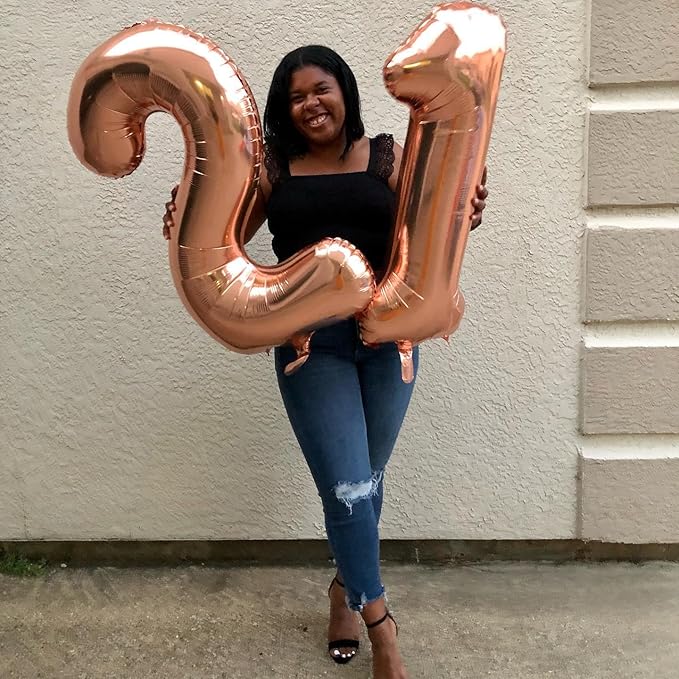 21 Balloon Number, Rose Gold Number 21st Birthday Balloons 40 Inch, 21 or 12 Years Old Rose Gold Birthday Decorations for Men Women Him Her, 21st Anniversary Decorations