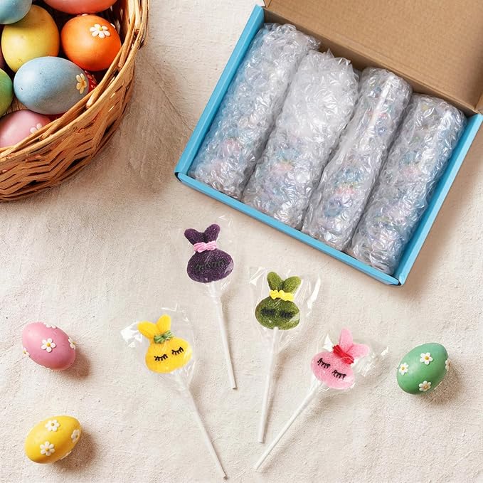 Easter Bunny Lollipops With Natural Colors – 24 Count Individually Wrapped Candy, Bunny Shaped Lollipops for Basket Stuffers, Easter Candy, Party Favors & Spring Candy for Kids.