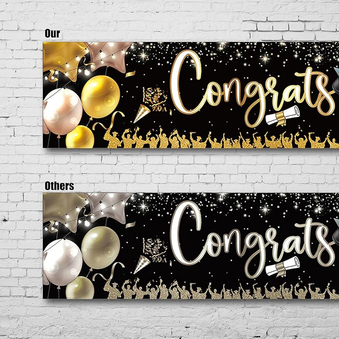 Large Banner and Backdrop for Party, Yard, Garden – Party Supplies for Indoor/Outdoor (Graduation Black)