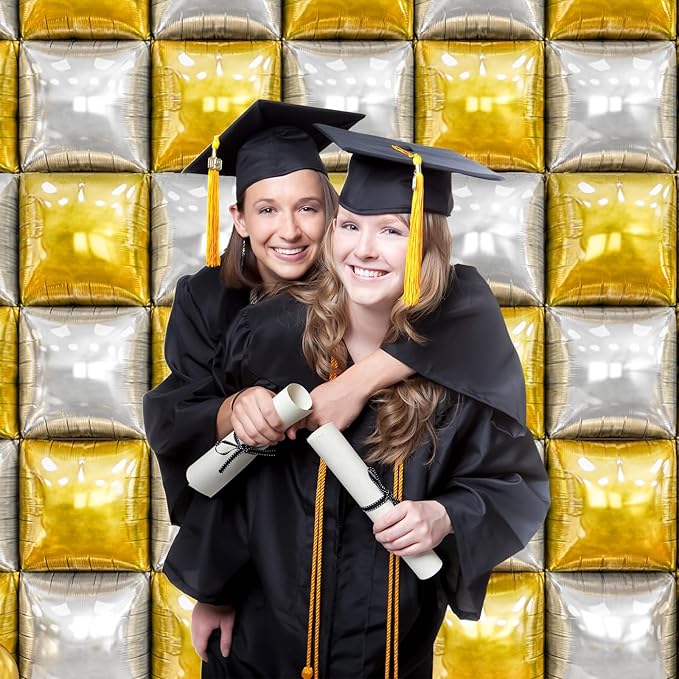 20PCS Silver Square Balloons, Graduation Decorations Backdrop Balloon Wall Tunnel Double Sided Gold & Silver Foil Balloons Kit for Graduation Christmas New Year Eve Graduation Birthday Party