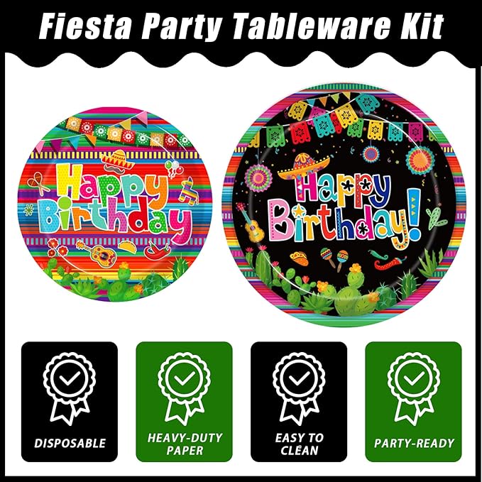 96 Pcs Mexican Birthday Party Plates, Fiesta Party Decorations Supplies Cinco De Mayo Carnival Birthday Disposable Paper Plates Napkins Colorful Stripe Serape Baby Shower Tableware, Serves 24