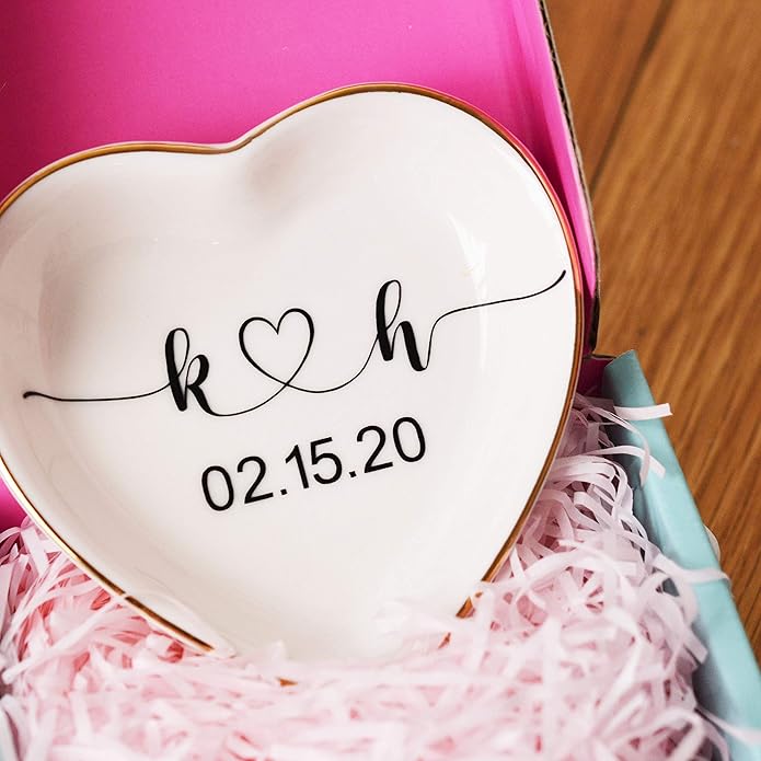 Engagement Ring Holder Ring Dish Engaged Gift Wedding Gifts Ring Holder Engagement Ring Dish Engaged Gift for Her Beatifully Packaged with sea Blue Branded Logo Box with Pink Lining Inside.