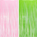 BRAVESHINE Party Streamers Backdrop - 2 Pack 3.2ft X 8.2ft Tinsel Foil Fringe Curtains for Margarita/Witch/Luau/Princess/Fairy/Girl/Birthday/Wizard/Photo Booths/Pink and Green Party Decorations