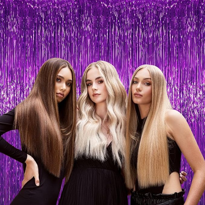 3.3 x 6.6 ft Foil Fringe Backdrop Curtains, Tinsel Streamers Party Decorations, Fringe Backdrop for Birthday, Baby Shower, Gender Reveal, Graduation (9, Purple)