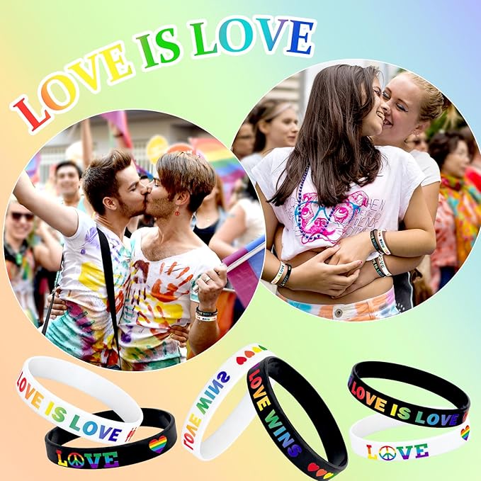 JUNEBRUSHS 42pcs Rainbow Gay Pride Silicone Bracelets LGBT Support Rubber Wristbands for Pride Day Month Parades Decorations Party Accessories Supplies
