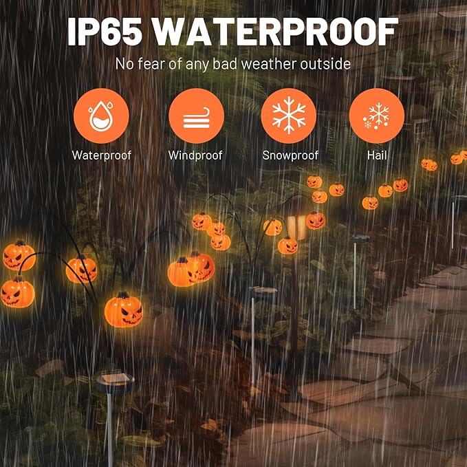 Solar Halloween Lights Outdoor Waterproof, 2 Pack Pumpkin Solar Lights for Outside Thankgiving Decor,12LED Orange Pumpkin Swaying Lamps for Garden Decor, Yard, Lawn, Party Decorations