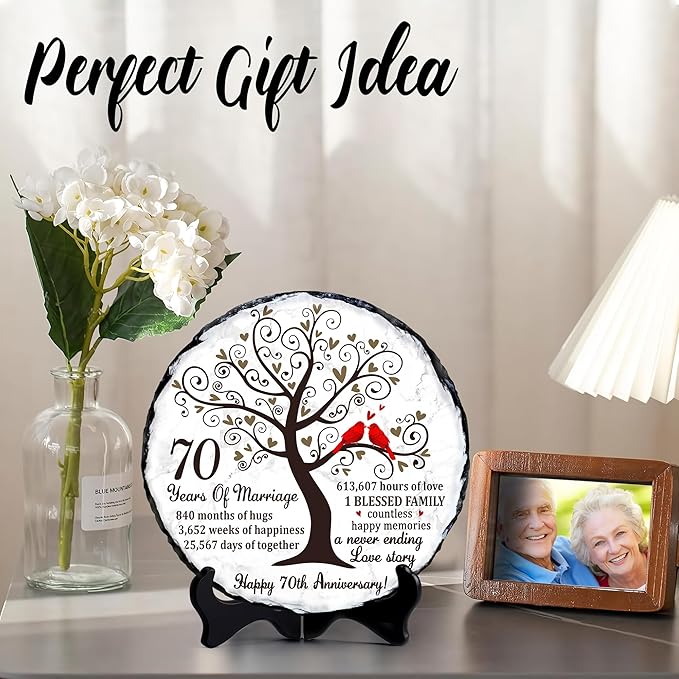 Platinum Couple Slate Plate – 70th Wedding Gifts for Parents & Couples – Unique 70th Anniversary Wedding Gift Ideas – 70 Years of Marriage Decoration, Keepsake, Plaque (Platinum Anniversary)