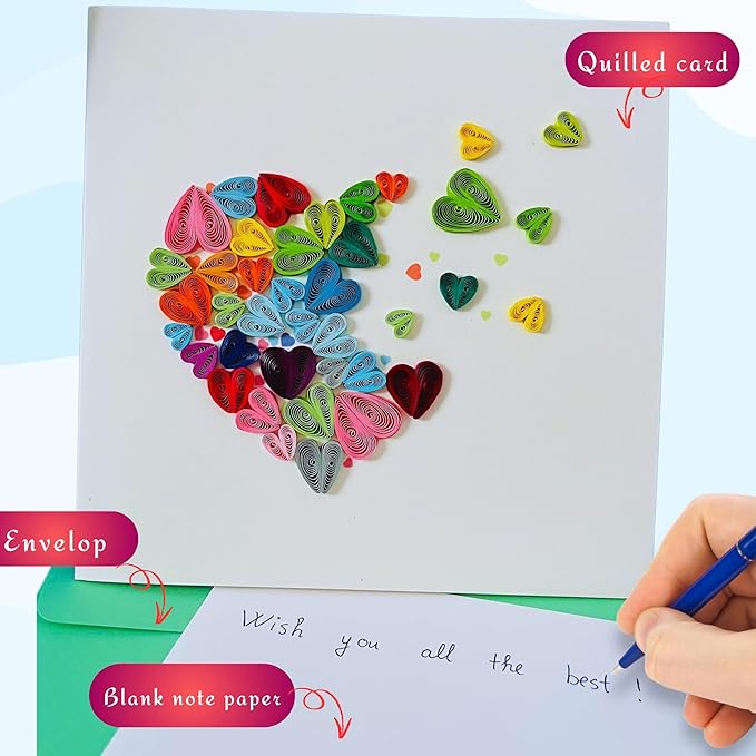 Quilling Cards, handmade card, quilled cards with Handmade Art for all occasions: quilling birthday card for women, Birthday card, mother... colorful heart design (Breaking heart)
